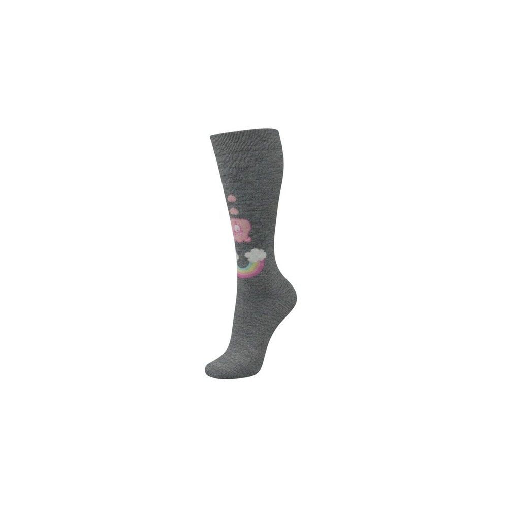 Care Bears Knee-High Socks Womens 9-11 Gray Rainbow Cheer Bear 3D Pom Pom